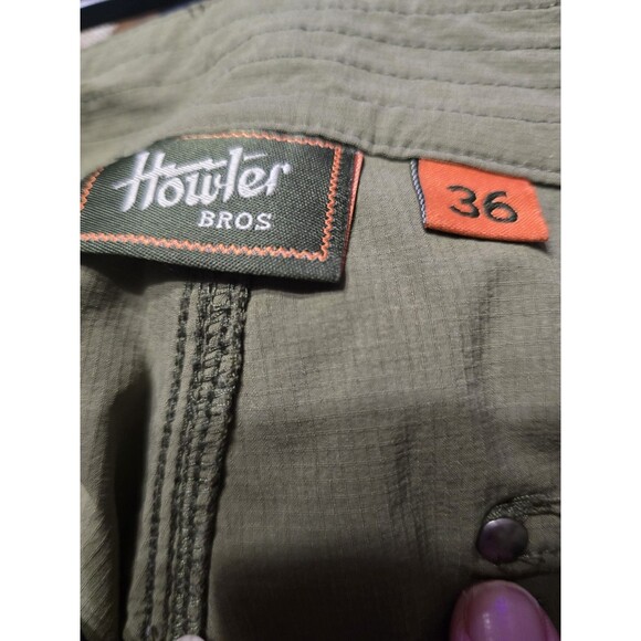 Howler Brothers Waterman’s Work Shorts 36 Olive Green Ripstop Nylon Stretch NWOT - Picture 4 of 12